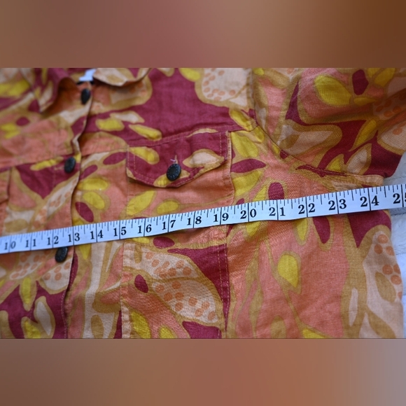 Plus Size Orange and Yellow Patterned Button Down 100% Linen Jacket 3X - Picture 9 of 13